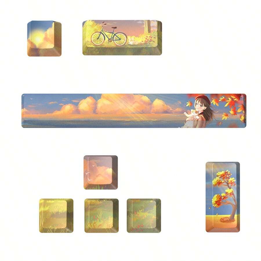 8 Keys/Set Five-Sided Sublimation Keys Caps PBT 0EM Height 6.25U Space ESC 2U Vertical Enter Mechanical Keyboard Keycap - Multicolor - View 1