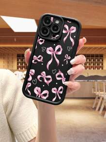 1 pieza Funda de teléfono a prueba de golpes con diseño de lazo rosa de moda, diseño minimalista compatible con Apple/OPPO/Vivo/Redmi y otras series, versión internacional, no la versión nacional - Negro - Ver 2
