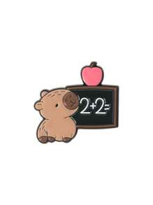 1pc/4pcs/5pcs/6pcs/9pcs Cute Capybara Student Design Hamburger, French Fry, Cartoon Badge, Adorable Capybara Enamel Pin, Cartoon Brooch - Brown - View 26