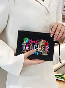 Bolso de maquillaje con estampado de "Maestro" como regalo de apreciación para profesores, monedero de lino, bolsa de cosméticos con forro sin cierre - Perfecto para educadores y personal escolar, regalo de agradecimiento para maestros, accesorios casuales y elegantes para salidas, vacaciones, traslados diarios, bolsa de cosméticos - Multicolor - Ver 12