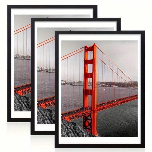 3/5pcs, Wooden Picture Frames With Mat, Vintage Style Wall Hanging Photo Frame For Artwork, Display, Home & Office Decor