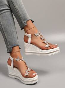 女士厚底坡跟凉鞋 夏季时尚水钻蝴蝶结凉鞋 女士白色厚底户外凉鞋 波西米亚风沙滩平底凉鞋 女士派对高跟凉鞋 女士仙女风低帮凉鞋 - 白色 - 查看 5