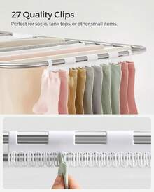 Clothes Drying Rack, Foldable 2-Level Laundry Drying Rack, Free-Standing Laundry Airer, With Height-Adjustable Wings, 33 Drying Rails, Sock Clips, Silver And White - Silve + White_ - View 4