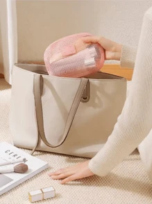 1 Piece Mini Pink Fresh Style High Quality Texture Multifunctional Mesh Storage Bag(Lanyard Can Be Purchased Separately, Color Is Random), Mesh Transparent Cosmetic Bag With High-End Sense Multifunctional Portable Lipstick Storage Bag Toiletry Bag