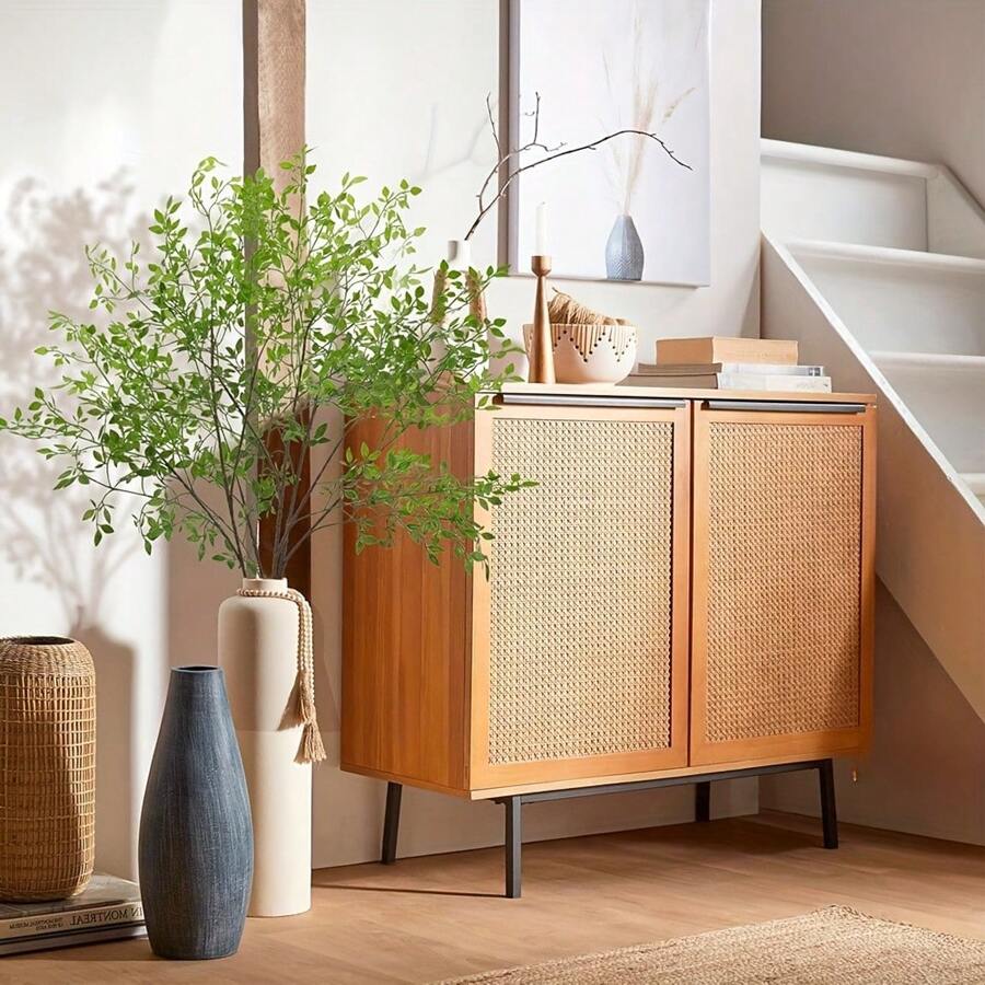 2 件 42.51 英寸人造绿色植物茎，花瓶用仿真叶茎，绿色装饰茎，适用于商店、花园、办公室、家居装饰人造植物花束 - 深綠 - 查看 1