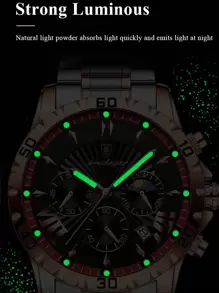 POEDAGAR Fashionable Stainless Steel Quartz Watch For Men, With Calendar Function, 30M Water Resistant, Chronograph Sub-Dial, Suitable For Birthday/Holiday Gift And Casual Daily Wear - Blue - View 5