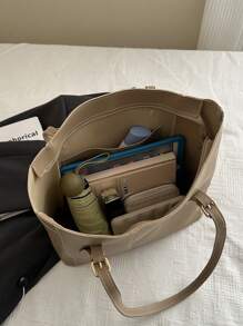 A Retro Fashion Large Capacity Tote Bag, Zip Opening, Stitching, Solid Colour Soft Surface, Lightweight Shoulder Bag. Suitable For Ladies Daily Life Leisure, Commuting, Holiday, Work Use