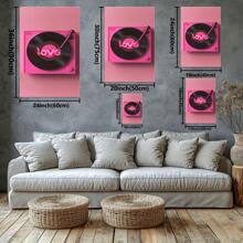 Un tourne-disque rose avec des autocollants néon. Grande peinture murale encadrée en bois, décoration d'intérieur, peinture à l'huile - Chambre, salle de bain, salon, bureau, cuisine, cadeaux de Noël - 1 pièce