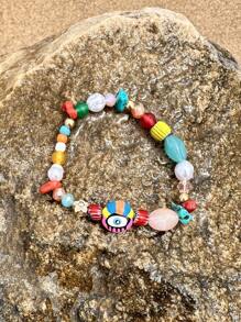 1 pieza Pulsera hecha a mano de cuentas de vidrio coloridas con diseño de ojo malvado, joyería boho de verano y playa para mujer (el color y la forma varían) - Multicolor - Ver 4