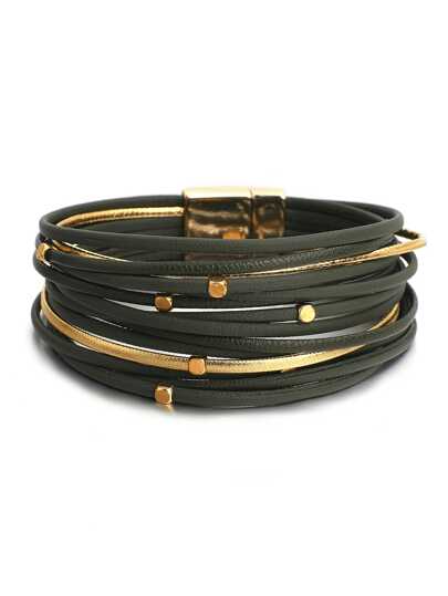 1pc Layered Metal Beads & Leather Cord Bracelet For Women, Mother's Day/Birthday Gift, Daily Wear