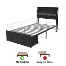 Twin Bed Frames With Headboard, Twin Size Bed Frames With Storage Drawers, Twin Bed, Black Metal Platform Bed Frame, Single Bed Frame, No Box Spring Needed