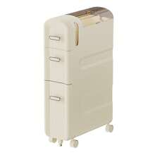 3-Tier Slim Bathroom Storage Cabinet With Wheels - Narrow ABS Waterproof Floor Organizer For Small Spaces, Rolling Cabinet For Bathroom/Kitchen/Bedroom/Living Room - Beige - View 1