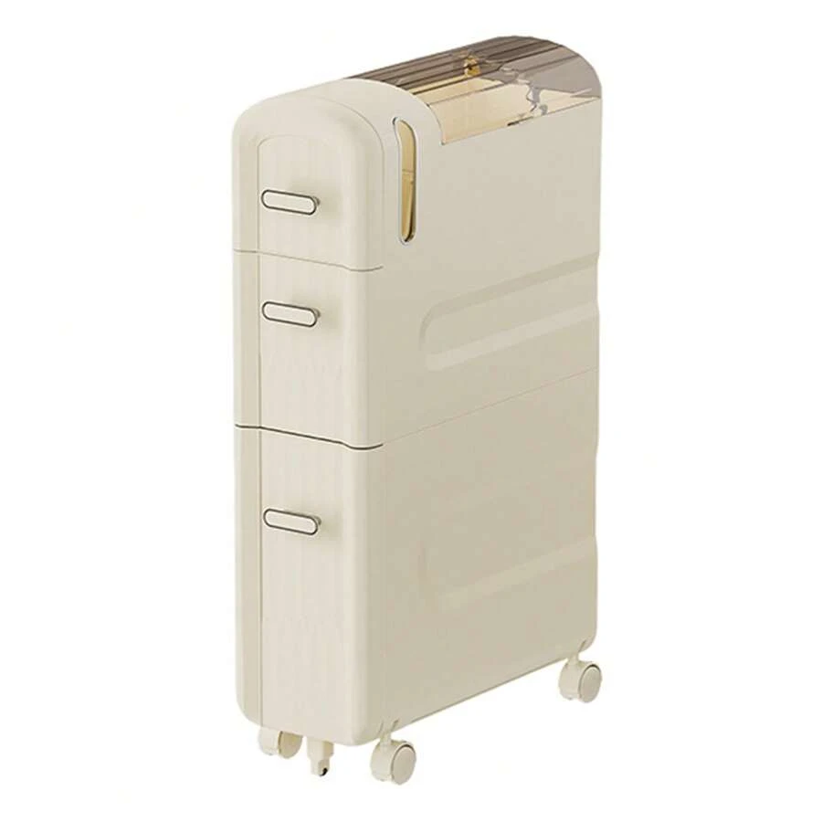 3-Tier Slim Bathroom Storage Cabinet With Wheels - Narrow ABS Waterproof Floor Organizer For Small Spaces, Rolling Cabinet For Bathroom/Kitchen/Bedroom/Living Room - Beige - View 1