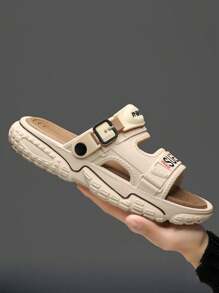 Men's Fashionable Letter Print Slippers, Comfortable Breathable Casual Slippers, Non-Slip Soft Bottom Slippers With Thick Cushioned Soles - Non-Slip, Casual Slippers, Ideal For Outdoor Beach Wear