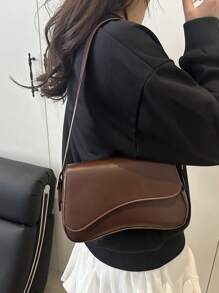 Minimalist Solid Color Shoulder Flap Bag, Classic Textured Crossbody Bag Purse For Women