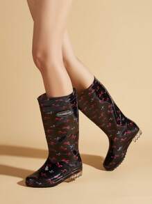 Double Layer Fashion Tall Rain Boots For Women, With Unique Toe Design, Rounded Wide Toe Box That Won't Squeeze Feet, Smooth Edged Corners To Avoid Injury, Mesh Lining To Keep Feet Dry, Patterned Sole For Lightweight Non-Slip Traction