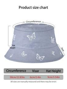 1pc Casual Polyester Embroidered Butterfly Decor Reversible Bucket Hat, UV Protection, Fashion & Versatile For Men & Women