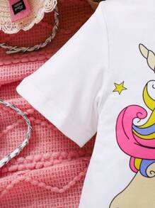 Young/Young Girl Unicorn Graphic T-Shirt And Start Pattern Leggings,Comfortable & Stylish Outfit For Daily Wear,Outdoor,SportsSpring/Summer Unicorn