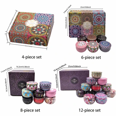 Joivida 4 件/套香薰蜡烛，适用于婚礼、生日、派对和家居/酒店装饰，复古图案设计，大豆蜡，送给朋友、家人、亲戚的创意礼物，拉玛餐桌装饰，新年、圣诞节装饰，高端酒店用品，民宿装饰，特殊礼物，清爽春夏装饰