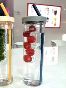 1pc Large Capacity Plastic Fruit Infuser Water Bottle With Straw And Removable Filter, 900ml - Multicolor - View 5