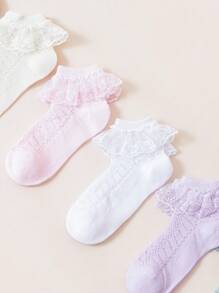 6双装棉质女童蕾丝边袜子，春夏网眼蕾丝公主舞蹈袜，适合幼儿 - 彩色 - 查看 6