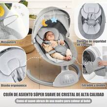 Mecedora Eléctrica Con Columpio Musical Para Cuna De Bebé Con Colchón Y Mosquitero, Mando A Distancia,Bluetooth - Gris - Ver 7