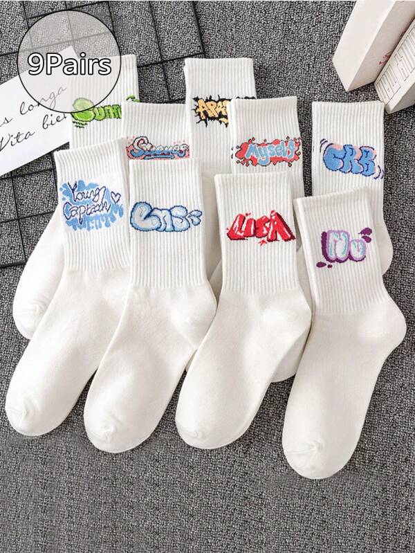 1/5/9 pares de calcetines casuales estilo graffiti de colores aleatorios, calcetines unisex para parejas