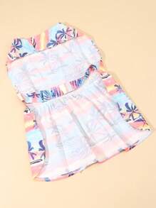 1 件夏威夷风格休闲涤纶宠物连衣裙适合泰迪、贵宾犬等小型犬种，在家或户外穿着（不适合大型犬）