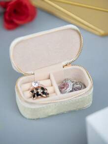 1 件天鹅绒拉链首饰盒，大容量珠宝收纳盒，带 2 个可拆卸隔层，耳环戒指项链手链收纳盒。适合作为送给女友、朋友、女孩、母亲节的礼物，阳光旅行凉爽