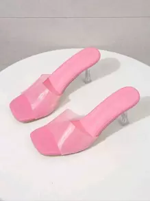 Giày cao gót pha lê trong suốt màu hồng thời trang mùa hè cho nữ, Giày sandal dễ thương cho học sinh, Thích hợp cho tiệc tùng, Mặc hàng ngày - Hồng - Xem 4