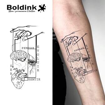 Boldink Diseño de tatuaje no permanente, inspirado en dedos, cerebro, corazón y ojo, tatuaje para principiantes, aspecto natural, efecto de tatuaje real, resistente al agua y fácil de aplicar, dura 1-2 semanas, experiencia de tatuaje divertida, sin pegatinas de tatuaje crueles
