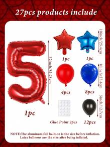 Set de 27 piezas de columna de globos con números rojos, globos rojos números del 0 al 9 de 32", globos de látex rojos, azules y negros, globos de pentágono de 10" adecuado para fiestas de cumpleaños, decoración de fiestas, decoración del hogar y fiestas temáticas - Multicolor - Ver 12