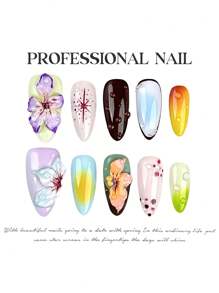 10 stuks kleurrijke amandelkunstnagels voor vingers met natuurlijke en gladde randen voor professionele nagelsalons (het werkelijke patroon kan enigszins afwijken van de afbeelding vanwege het handwerk)