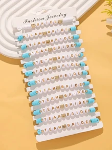 12 pièces/set Bracelet élastique en argile souple avec décoration multicouche de lettres et de cœurs, convient comme parure pour demoiselles d'honneur. Adapté pour les mariages, les fiançailles, les fêtes, les galas - plusieurs sets à porter