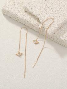 Nooxian 1 Pair Fashionable Micro-Inlaid Zirconia Wing Design Tassel Dangle Earrings