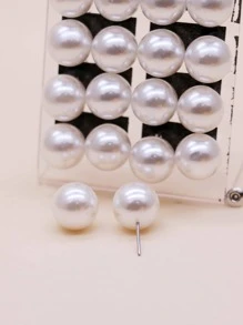 12pcs/Pack 12mm White Faux Pearl Earring Set (Slight Surface Imperfections Are Normal, No Cards Included), Gift For Teachers - White - View 4