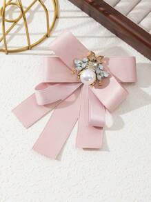 1 Pc Elegant Palace Style Bejeweled Bee Metal Badge With Ribbon Bow Fabric Brooch, Luxury Jewelry Lapel Pin, Suitable For Daily Wear, Gift For Dates
