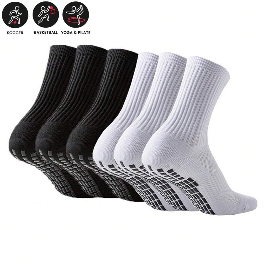 6 paia di calzini unisex antiscivolo da calcio con puntini adesivi, calzini sportivi con fondo spesso in spugna, adatti per corsa, calcio, basket, fitness