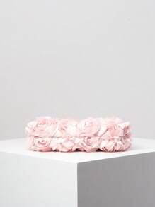 优雅 3D 玫瑰花朵单肩包、女士手提包、婚礼晚宴包、新娘包、女士派对礼服、女士优雅包、婚礼用品（图案随机） - 粉色 - 查看 6