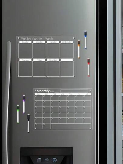 1 Set Acrylic Writing Board, Transparent Pattern Memo Board, Reusable Dry Erase Board, Weekly/Monthly Planner Magnetic Fridge Sticker