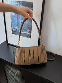 Bolso vintage, bolso de invierno, bolso de hombro de piel de PU con pliegues de moda, bolso de mano de mujer, bolso cruzado, adecuado para chicas, estudiantes, trabajadores de cuello blanco, ir al trabajo, combinación diaria, ocio, compras, viajes, regalos.