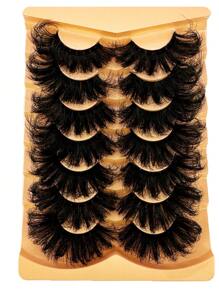 7pairs/Set 25mm 9D Thick Synthetic Mink Eyelashes, Fluffy Curly Effect, Cat Eye Style, Dense & Dramatic Look, Reusable Faux Mink Lashes, Eyelash Extension - 濃密款 - 查看 5