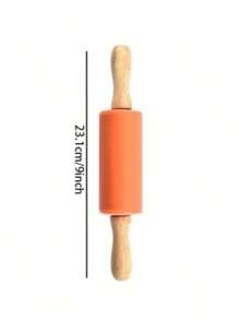 1 Stück Silikonausrollholz, antihaftbeschichtet, Holzgriff, Teigroller