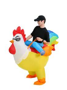 Niedliches, lustiges Kostüm mit bunt bedrucktem Hahn-Reitdesign, aufblasbares Halbkörperkostüm mit Cartoon-Puppen-Outfit, Halloween, Weihnachten LARP Party Zubehör, Fotografie-Requisiten, Bühnenperformance-Accessoires, perfektes Geschenk