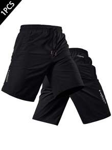 بنطلون شورت رجالي جاف سريع مع جيوب سحاب، خصر مطاطي وسحاب خصر قطعة واحدة، مناسب للصيف للجيم والتمرينات والتدريب والجري - الأسود - مشاهدة 1