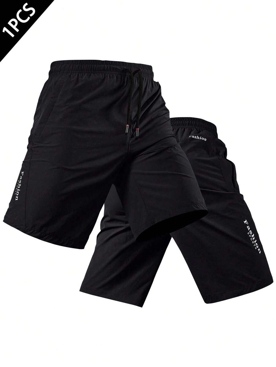 بنطلون شورت رجالي جاف سريع مع جيوب سحاب، خصر مطاطي وسحاب خصر قطعة واحدة، مناسب للصيف للجيم والتمرينات والتدريب والجري - الأسود - مشاهدة 1