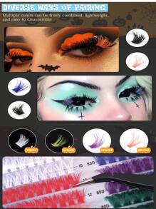 600/570PCS Colorful Mixed Color DIY Eyelash Extension Set High Capacity Individual Eyelash Curler 9-16MM Hybrid D-Curl 3D Effect Natural & Pretty Soft & Comfortable False Eyelash Long Lasting Individual Eyelash Set Eyelash Curler Music Festival & Daily Life & Masquerade & Dating & Party Use
