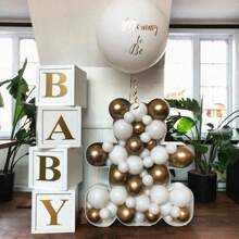 Baby-Shower Geschenkboxen Party Dekoration - 4 Stücke 3D weiße Baby Ballon Boxen mit goldenen Baby+A-Z Buchstaben, Baby Party Boxen Baby Blöcke für Teddy Bär Baby-Shower, Junge Mädchen 1. Geburtstag Party Hintergrund - Verschiedenfarbig - Übersicht 5