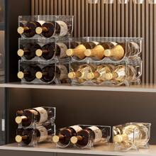 1pc - Stackable Transparent Wine Storage Rack, Wine Rack, Home Wine And Water Bottle Rack, Wine Display Rack, Refrigerator, Cabinet Storage, Countertop, Kitchen Organizer And Storage, Kitchen Accessories - Multicolor - View 2