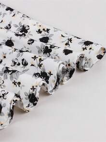 Summer Elegant Retro Floral Print Puff Sleeve Round Neck Knee Length Casual Party Dress